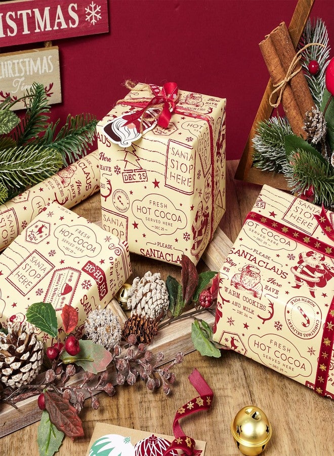 LeZakaa Vintage Christmas Wrapping Paper Roll, Vintage Newspaper Style Santa Claus, Hot Cocoa Nostalgic Design Cream Red Retro Holiday Party Gift Wrap, DIY Crafts, Mini Roll 17in x 16.4 Ft - Image 4